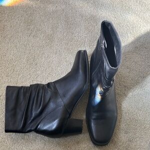 David Tate Leather Black Heeled Slouch 2 inch Boots-Size 11